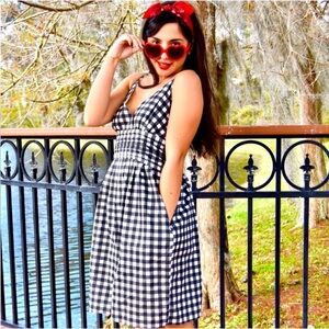 🆕 J. Crew Gingham Navy & White Front Buttons Midi-Dress. NWT